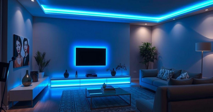 Barra de LED azul transforma ambientes com estilo e eficiência energética